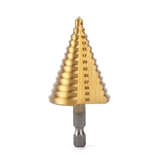 Image of HRLORK Step Drill Bit 1 Pcs 5mm-35mm Cone Drill Bits Hole Cutter Titanium Coated Hard Metal Spiral for Wood Drilling