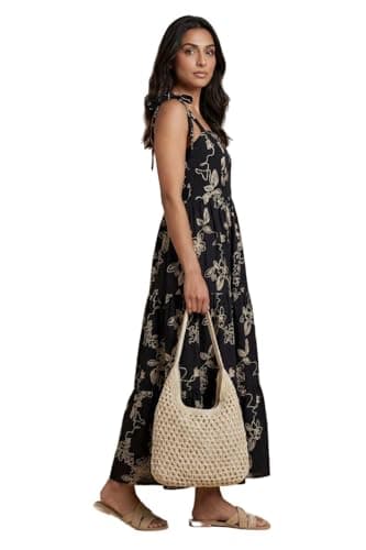 Image of Dorothy Perkins Petite Metallic Embroidered Floral Strappy Tie Midi Dress, 10, Black