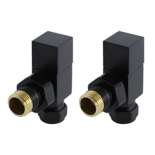 Image of Milano 15mm Black Square Angled Heated Towel Rail Radiator Valves