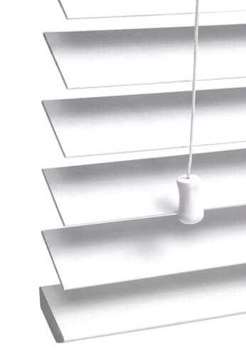 Image of Faux Wood Window Venetian Blinds with strings Easy Fit Child Safe - 50mm Slats Trimmable Home Office Window Blinds White, W75cm x L150cm