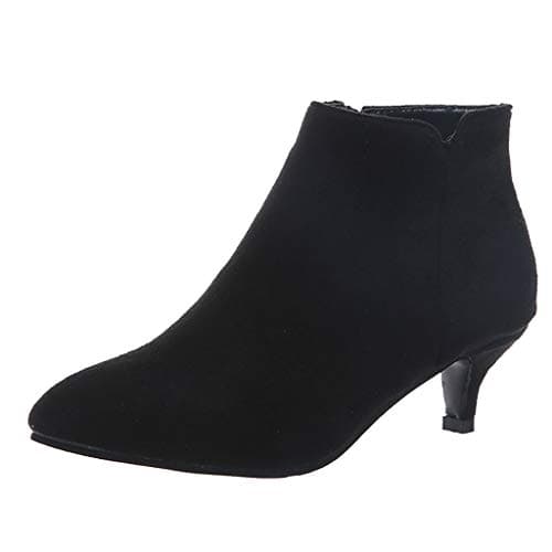 Image of SoonerQuicker Suede Chelsea Boots Women Kitten Heel Mid Heel Ankle Boots Ladies Boots Pointed Toe Booties Fashion Elegant (5 UK, Black)