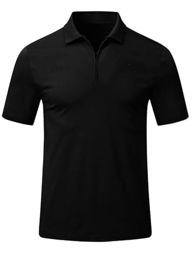 Image of MoFiz Men's Golf Polo Shirts Stretch Casual Work Golf Top Breathable Wicking Rugby Sports Hiking Polo T Shirts with 1/4 Zip Black Size US M