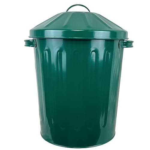 Image of Easy Shopping Small 15 Litre 15L Round Shape Several Colour Metal Bin Recycle Rubbish Waste Dustbin Bin with Lid (Green)