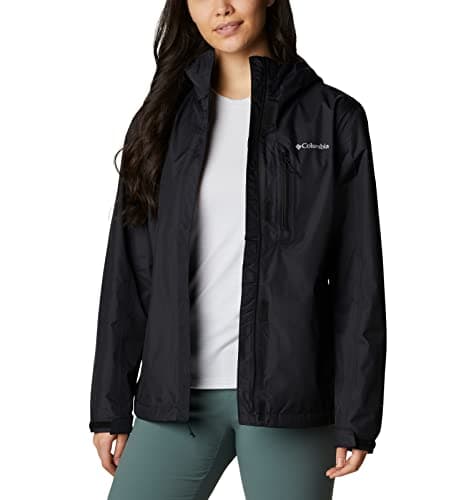 Image of Columbia Women's Pouring Adventure Jacket, Waterproof Rain Jacket, Black, Size XS