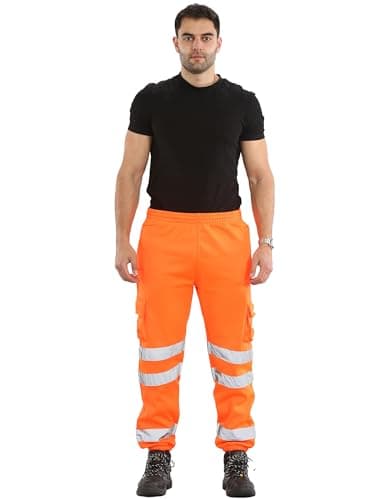 Image of shelikes Mens Hi Vis Viz Two Tone Jogging Bottoms Combat Trousers Workwear Joggers (Medium, Orange)