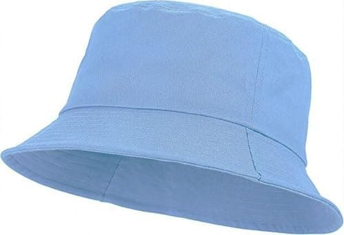 Image of ZRWASKA® Unisex Bucket Hat Kids Reversible Boys, Girls Cotton Fishing Hats for Camping, Hiking, Traveling, Baseball Cap, Football Summer Beach Sun Hat Plain Colours Size 54 cm (Sky Blue)