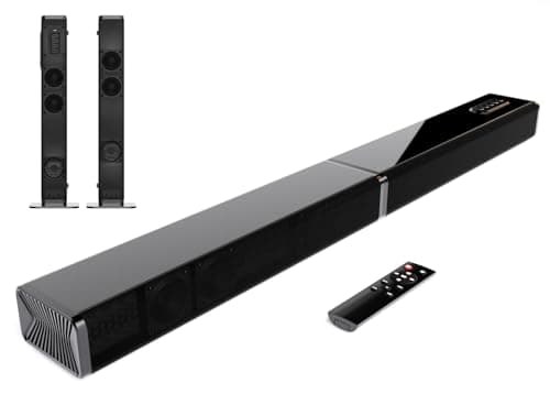 Image of JAJALUYA Sound Bar, 60W Sound Bar for Smart TV,Bluetooth V5.3 speakers, 2 in 1 Home Speaker, ARC/OPTI/AUX/USB Connections, for TV/PC/Projectors,Wall Mountable