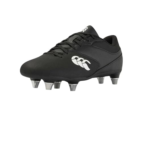 Image of Canterbury Junior Unisex Phoenix Raze Soft Ground Rugby Boots | Strong | Lightweight | Scuff Resistant Soft Ground Rugby Boots, Black/White, 4