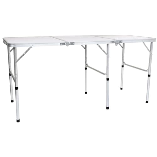 Image of CHARLES BENTLEY Odyssey, Extending, Folding, Lightweight, Camping, Triple Picnic Table, White Dining Table, Portable, BBQ, Extendable Table, Adjustable Height, Easy Clean, Carry Handle (150x60x70cm)