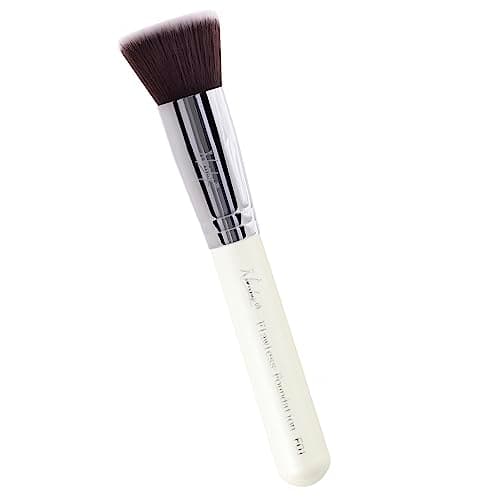 Image of Nanshy Kabuki Flat Top Foundation Brush for Liquid Makeup - Flawless Foundation Blending Brush F01 - Buffing Buffer Face Make up Brush (White/Chrome, Full Size)