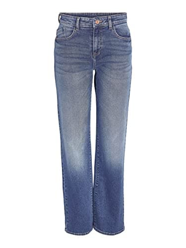 Image of Noisy May Regular Fit Jeans High Waist Denim Wide Leg Pants Zipper NMYOLANDA, Colours:Blue, Size:28W / 30L, Leg Length:L30