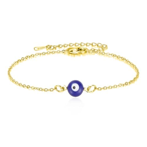 Image of VASSAGO Evil Eye Bracelet for Women Blue Evil Eye Charm Adjustable Link Bracelets Stainless Steel Dainty Turkish Lucky Protection Bracelets Jewelry Gift for Men Her (Gold Evil Eye Bracelet)