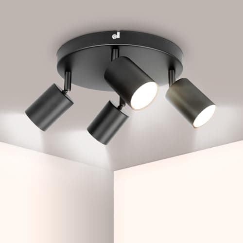 Image of Ketom GU10 LED Ceiling Light Rotatable - 4 Way Round Ceiling Spotlight in Black - Modern Ceiling Lighting - Bulb Not Included