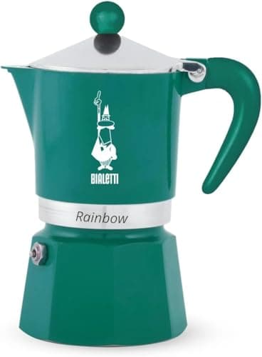Image of Bialetti Rainbow Moka Pot, Green, 3 Cups, Aluminum, Manual, Espresso Coffee Maker, Classic Design
