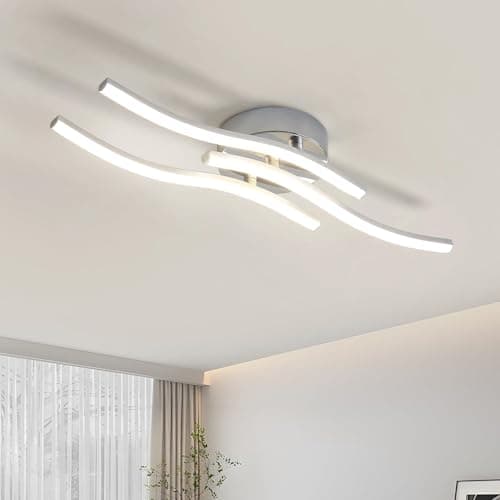 Image of Dorlink Modern Led Ceiling Light,3 Built-in Wave Led Boards Design Ceiling Lamps,18W 4000k Neutral Light Chandelier,52cm Silver Ceiling Lighting for Living Room Bedroom Kitchen Hallway Office