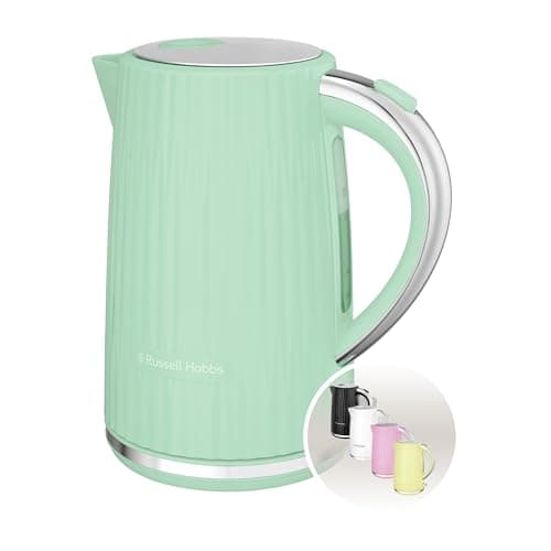 Image of Russell Hobbs Electric Kettle (Hot Water, Tea or Coffee, 1.7L, Push to open lid, Perfect pour spout, Removable washable filter, Illuminated switch, Chrome accents, Pistachio, 3000W) Eden 27364