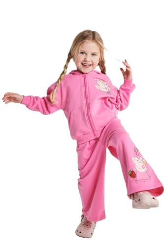 Image of Peppa Pig Girls Jogger Set - 2 Piece Pink Zip Hoodie And Joggers Cotton Rich Hooded Tracksuit Rib Cuffs Elasticated Waist Daywear Outfit, Girls Loungewear Set, Peppa Gifts