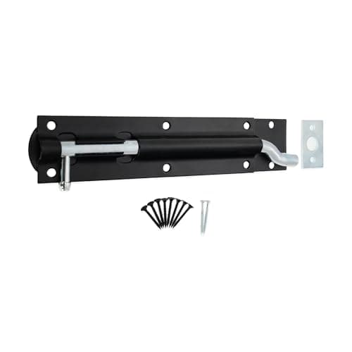 Image of Garden Gate Shed Door Straight/Necked Tower Barrel Bolt Catch Black 4" 6" 8" (Necked Tower Bolt, 203mm 8" Inch Bolt)