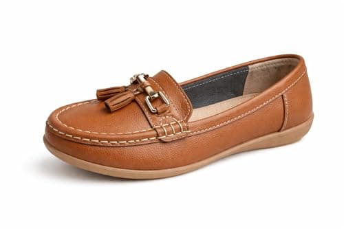 Image of Jo & Joe Women Leather Flat Loafer Ladies Casual Comfy Slider Low Wedge Heel Work Shoes Tan Size 6