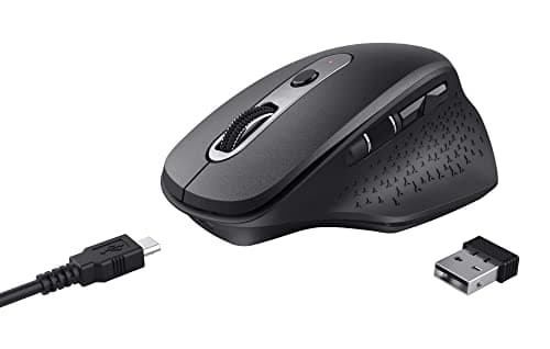 Image of Trust Ozaa Rechargeable Wireless Mouse, 800-2400 DPI, 6 Buttons, Silent Left and Right Buttons, Plug and Play USB Receiver, 10m Range, Ergonomic Mouse for PC, Computer, Desktop, Laptop, Mac - Black