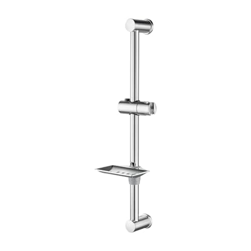 Image of Ibergrif M20802 Shower Riser Rail, Wall Mounted Shower Slide Bar with Soap Dish Bracket Chrome Adjustable Shower Head Holder Bar for Bathroom, Silver