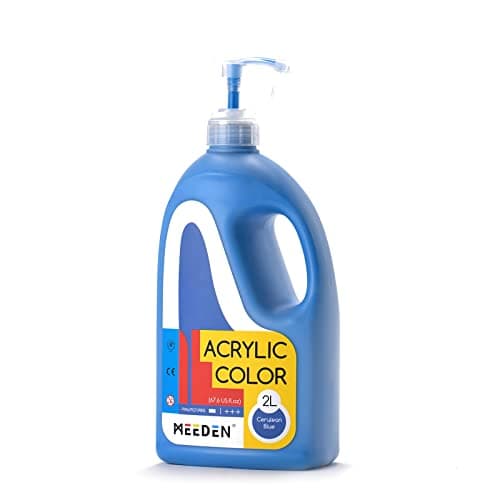 Image of MEEDEN Cerulean Blue Acrylic Paint with Pump Lid, 1/2 Gallon (2L /67.6 oz.) Heavy-Body Non-Toxic Rich Pigment Color, Perfect for Art Class, Wall Painting & Creative DIY