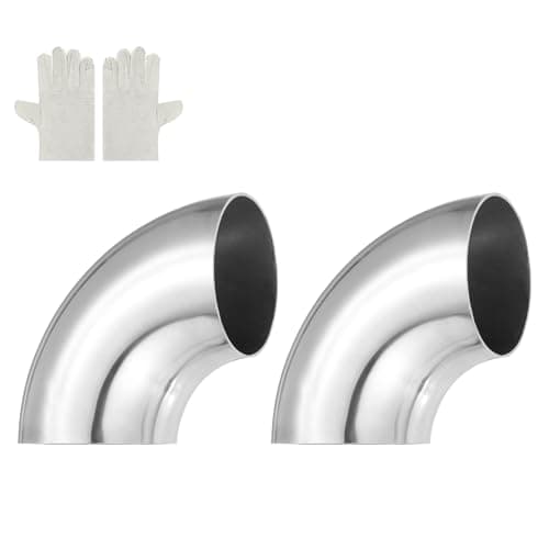 Image of sourcing map 2 Pack 90 Degree Mandrel Bend Elbow with Welding Gloves, 70mm(2-3/4") OD 18 GA/0.05 inch Thickness 304 Stainless Steel 90°Exhaust Elbow for Exhaust System, Stair Handrail HVAC