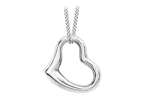 Image of CARISSIMA Women's 9 ct White Gold 12 x 10 mm Heart Slider Pendant on 9 ct White Gold 0.7 mm Diamond Cut Curb Chain Necklace of Length 46 cm/18 Inch