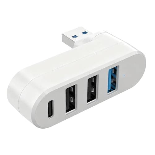 Image of Wellrun 4-Port USB Hub with 3 USB 3.0 Ports & 1 Type C Power,Rotatable 90°/180°,High-Speed Data Transfer,Portable Splitter for Laptop,Mobile Hard Drive,PC,Phone(White)