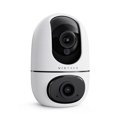 Image of VIRTAVO Dual Lens Indoor Camera, 2 Views on 1 Screen, No Monthly Fee, Pet Cam with Phone App, 360° Pan/Tilt, Smart Tracking, Colour Night Vision, Two-Way Audio, Ideal for Home Security, XD1