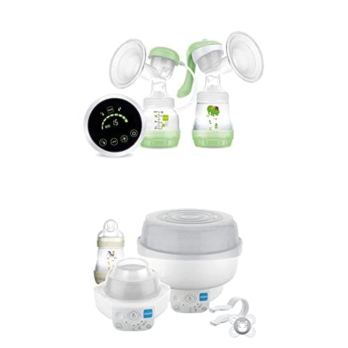Image of MAM 2-in-1 Single Electric Breast Pump, Flexible Use Electric and Manual Breast Milk Pump, Green & Electric Baby Bottle Steriliser & Express Bottle Warmer; with 6 Functions