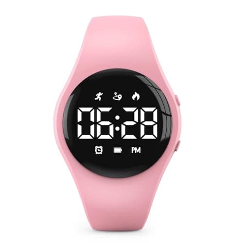 Image of Focwony Kids Led Digital Fitness Tracker Watch, Waterproof Pedometer Wristwatch, Vibrating Alarm Clock, Stopwatch, Great Gift for Kids Children Teens Girls Boys (Pink)