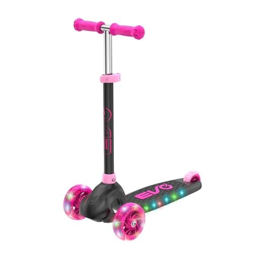 Image of EVO Eclipse Light-Up 3 Wheeled Scooter | Kids Push Scooter With Adjustable Handle Height | Adjustable Handle Height For Boys And Girls| Kick For Kids Aged 3-12 (Pink)