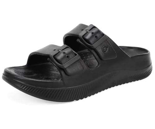 Image of ONCAI Womens Recovery Sandals 2026 with Arch Support Plantar Fasciitis Orthotic Adjustable Buckle Open Toe Thick Cushion Outdoor Sport Slides Athletic Comfort Rubber Soles All Black Size UK 9