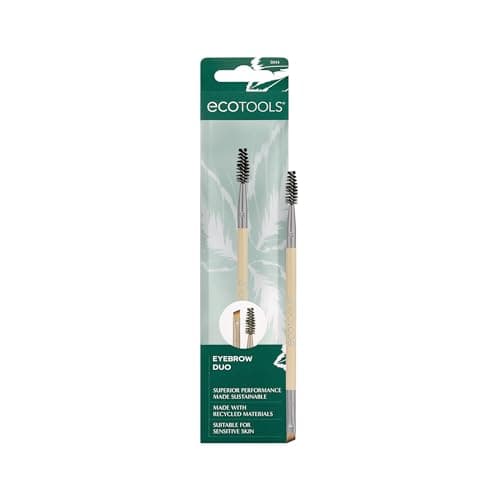 Image of EcoTools Eyebrow Brush Duo, Tame, Sculpt & Fill in Brows, Multipurpose For Eyebrow Gel, Powder, & Cream, Dual-Ended Spoolie & Angled Brow Brush, Eco Friendly, Cruelty-Free, & Vegan, 1 Count