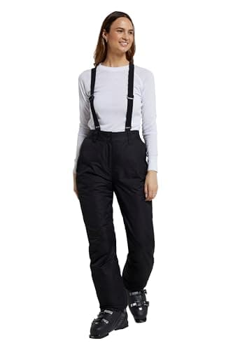 Image of Mountain Warehouse Moon Womens Slim Leg Ski Pant - Water-Resistant Trousers in Rip Stop Fabric with Detachable Braces & Ankle Zips - Best for Skiing & Winter Sports Black Women's Size 16