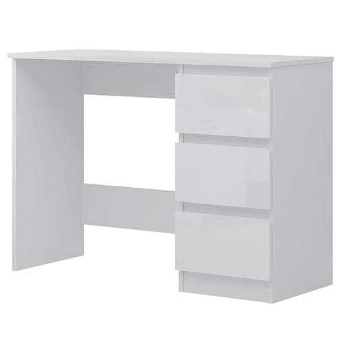 Image of FWStyle Modern White Gloss 3 Drawer Dressing Table Home Office Desk Scandinavian Style Matt Frame