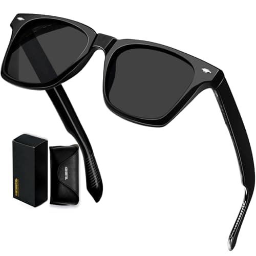 Image of KANASTAL Black Sunglasses Mens Polarised Womens Dark Shades Square Retro Vintage Classic UV400 Protection Driving Outdoor Sun Glasses - Glossy Black