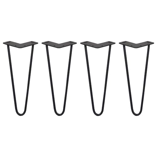 Image of 4 x Hairpin Legs/Hair Pin Legs Set SkiSki Legs Furniture Desk Bench Chair Table 12" 2 Prong 10mm Black Steel & Protector Feet