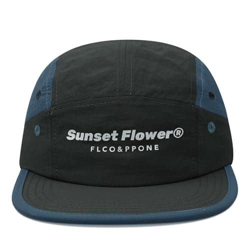 Image of Clakllie Waterproof Flat Brim Hat Hip Hop Baseball Caps Snapback 5 Panel Caps Lightweight Flat Peak Hats Summer Running Trucker Hat,DFB1-Black