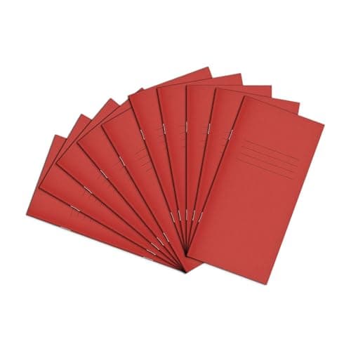 Image of Rhino 8 x 4 Exercise Books, 32-Page / 12mm Lined Paper Notebook, 10-Pack, Writing Book, Office & School Stationery Supplies, Red