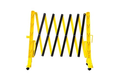 Image of Foldable Safety Barrier - Yellow | 350CM Plastic Expandable Barricade for Pedestrian Safety | Portable Mobile Barricade Fence with 4 Wheels (1 Pc)