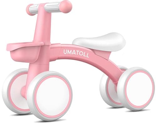 Image of Umatoll Baby Balance Bike for 1 Year Old Girls, 12-24 Months Toddler Balance Bike with Removable Basket, Adjustable Seat, 4 Wheels Infant Bike, First Birthday Gift (Pink)