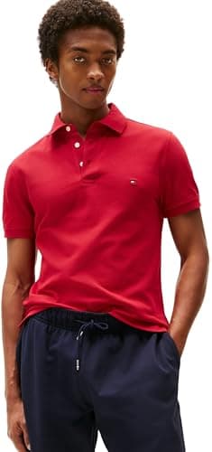 Image of Tommy Hilfiger Men’s Short Sleeve 1985 Slim Fit Polo Shirt, Multicolor (Medium Red), M