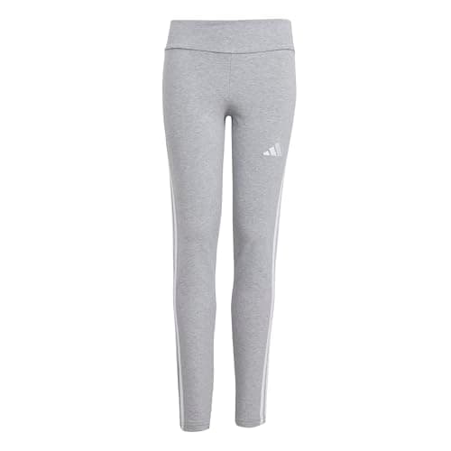 Image of adidas Girl's Essentials 3 Stripes Leggings, Medium Grey Heather/White, 11-12 Years