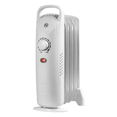 Image of Daewoo Oil Filled Radiators, 650W, Mini, Ideal For Small Rooms, Adjustable Thermostat, Carry Handle, Power Indicator, 5 Fins, Portable And Compact, White