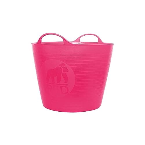 Image of Red Gorilla 26L Medium Flexible 2-Handled Recycled Tub in Pink Weather Resistant Suitable for Animal Horse or Pet Food Storage and Preparation DIY Builders Gardening BPA Free