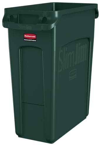 Image of Rubbermaid Commercial Products Slim Jim Bin 60 L Green – Rectangular Waste Container With Venting Channels For Kitchens, Offices, Workspaces or Communal Areas – 1955960