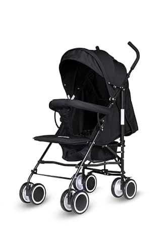 Image of Easy Fold Stroller/Pushchair for Toddler, Lightweight & Compact Travel Buggy, Baby Pram/Pushchair with One-Handed Fold, Storage Basket, Smooth Ride, Suitable for 0-36 Months, Max 15kg (Black)