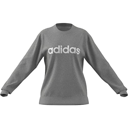 Image of adidas Women's Essentials Linear French Terry Sweatshirt, medium grey heather/white, S